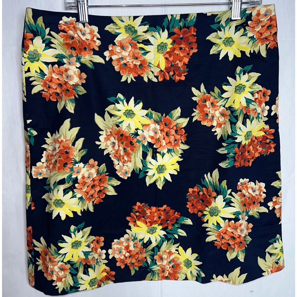 Ann Taylor Factory Womens Pencil Skirt Floral Print Navy Blue Size 12